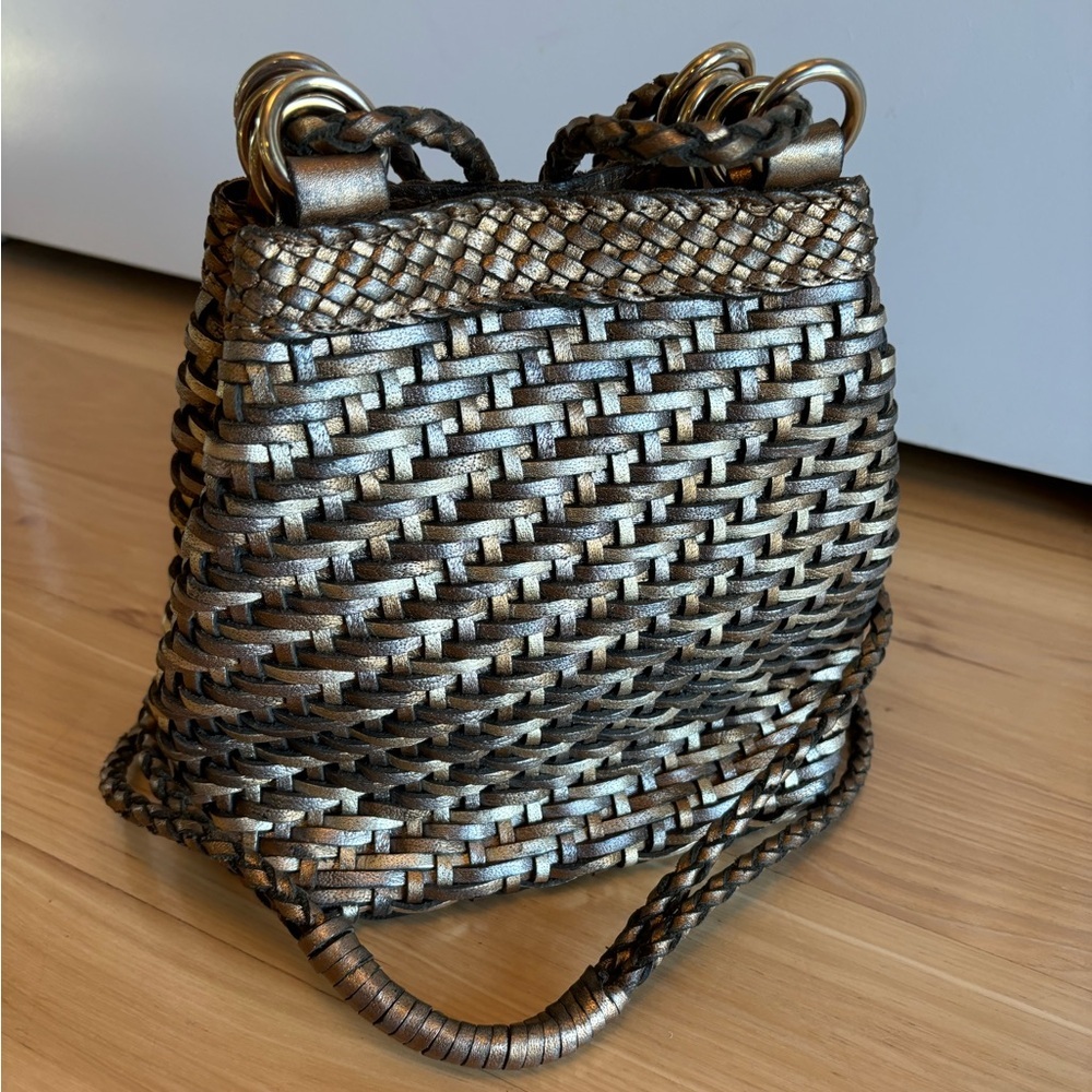 Franco Sarto Metallic Faux Leather Drawstring Bucket Bag Vtg 80s 90s - Picture 3 of 10